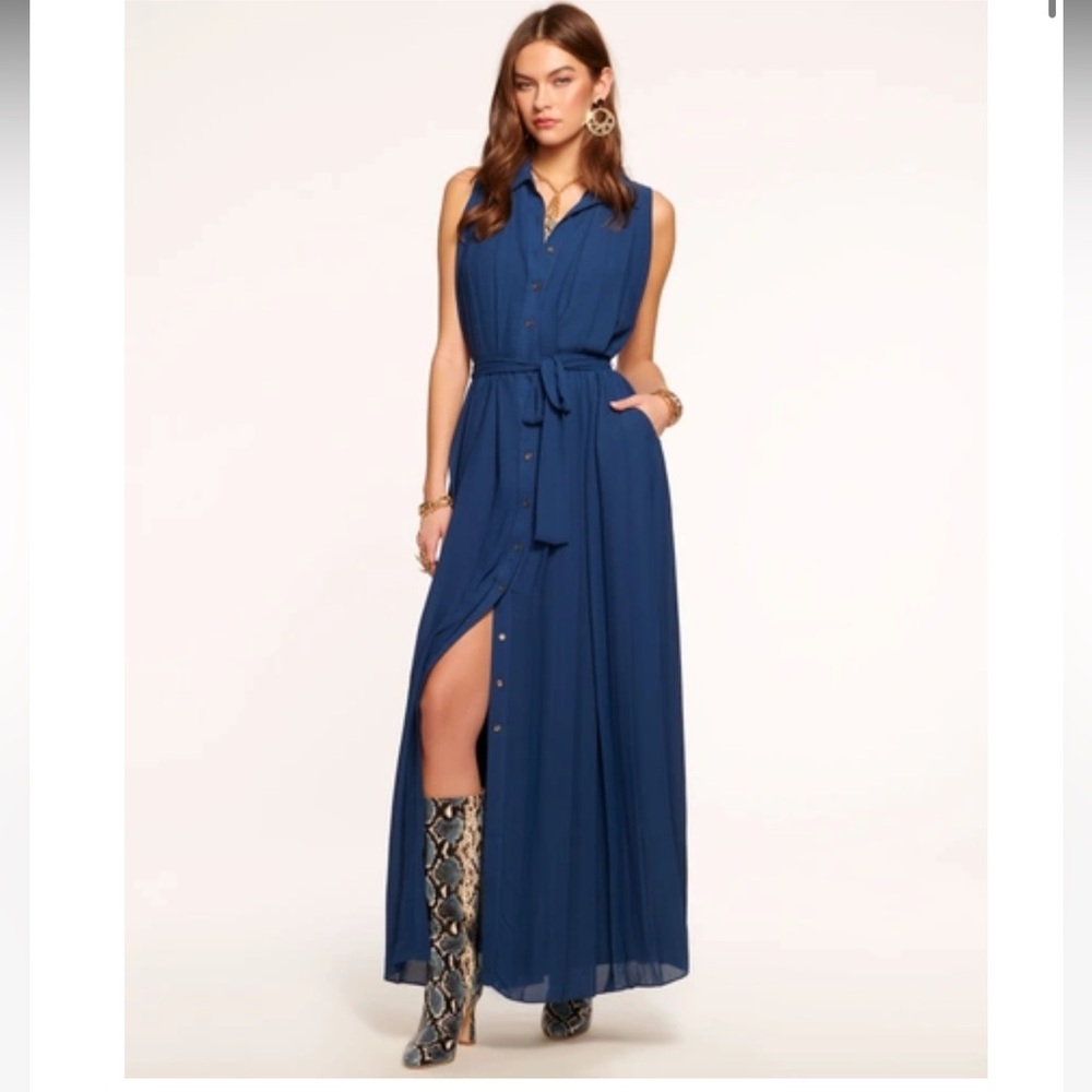 Elegant Blue Sleeveless Maxi Dress